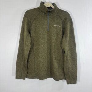 Eddie Bauer Men Sweater Knit Quarter Zip Pullover Olive Green Heather‎ Size M